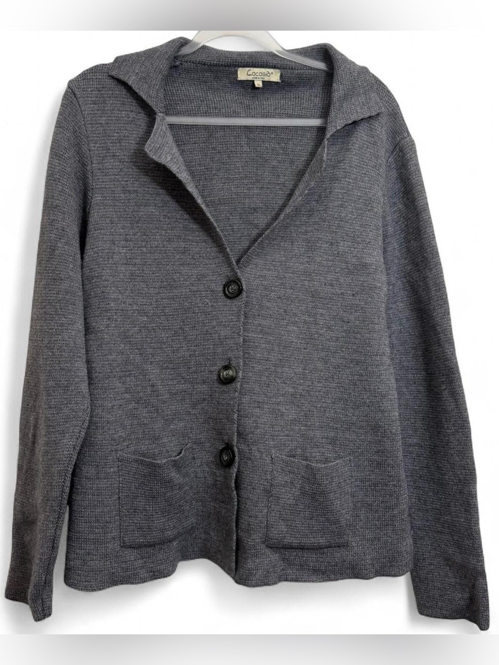 Cocogio merino wool gray cardigan w/ pockets and buttons Size XL cozy minimalist